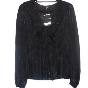 Blouse SMALL NWT Long Sleeve Sheer Chiffon Black Metallic see-through party top